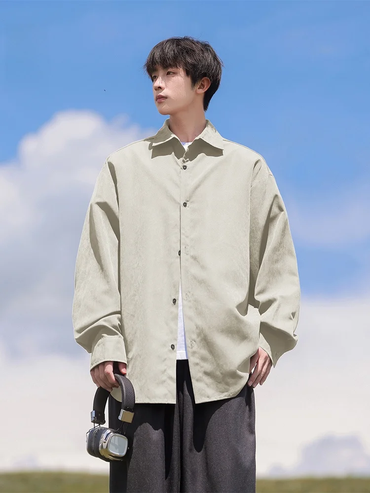 

Rampo Men's Long Sve irt Loose Casual Sle Autumn Faion Brand Streetwear Polyester Fiber Button up Classic Fit Coat