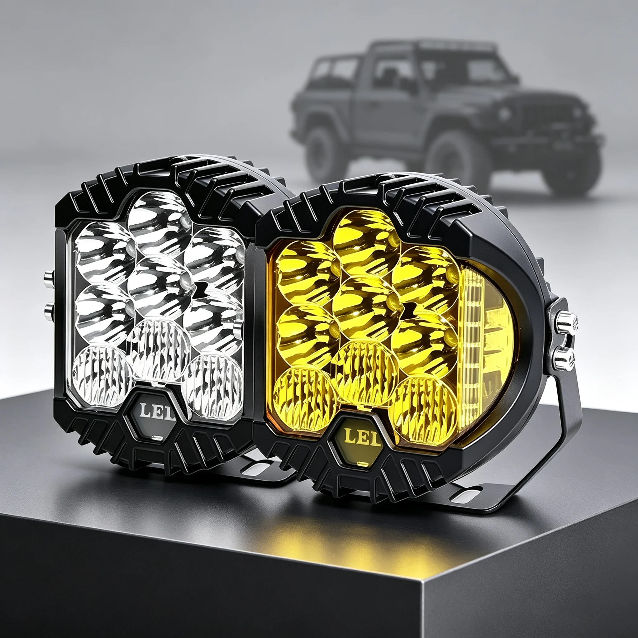 5 7 9 Inch Round Triple LED Work Light Flood Amber Fog Driving Spotlight Fit Truck Jeep SUV 4WD Off Road Auxiliary Lamp