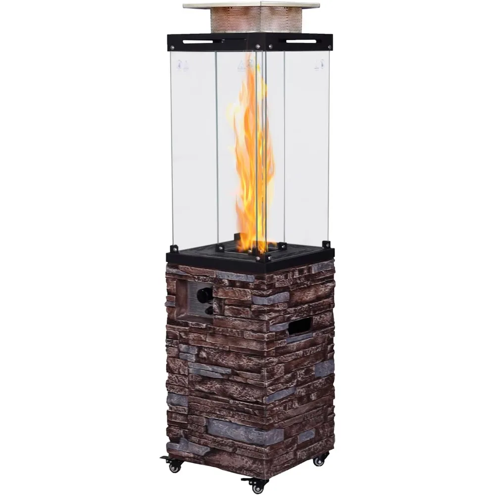 

Outdoor Patio Propane Fire Heater with Weather Cover Glass 41000 BTU Fireplace Patented & CSA Certificated, Stackstone Brown