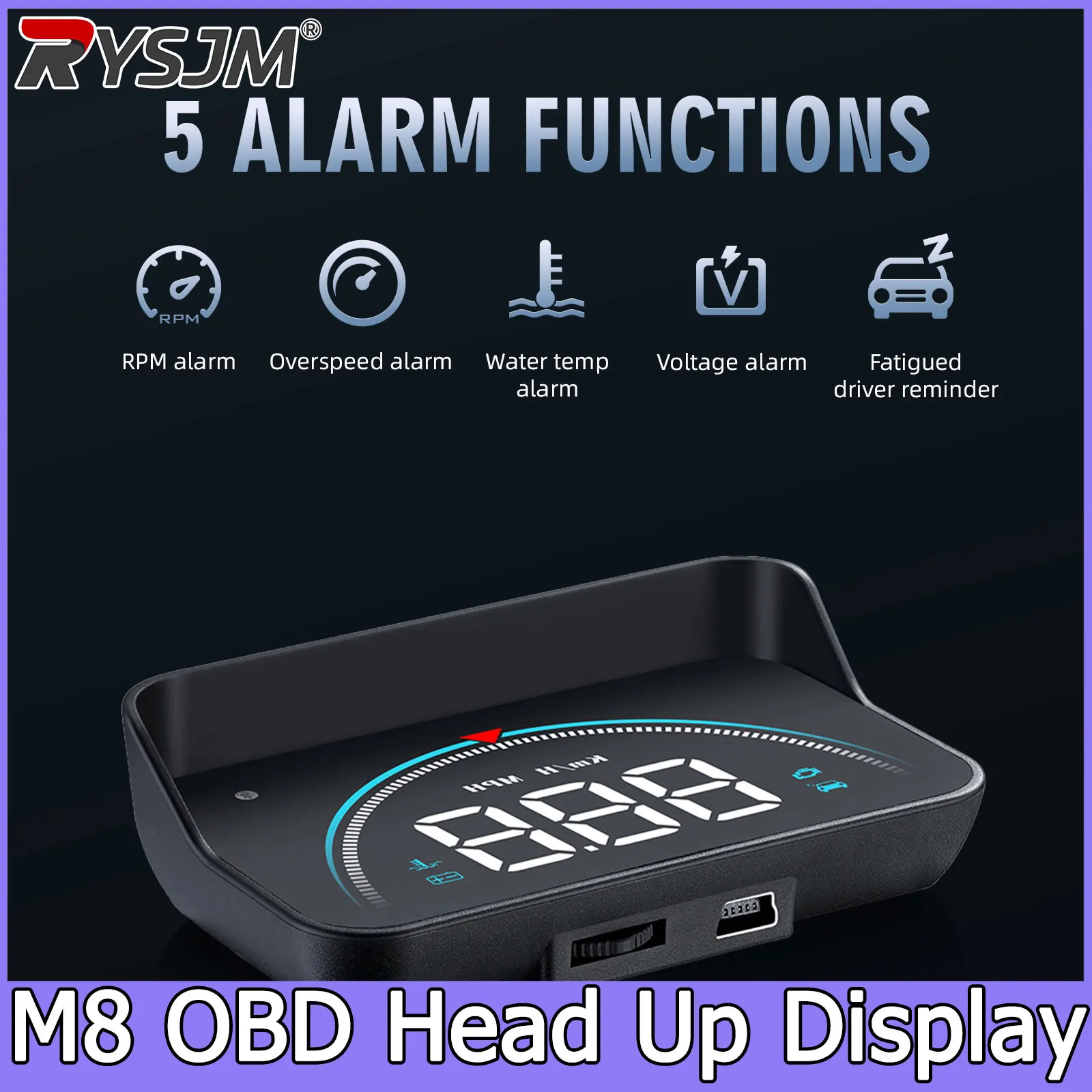 M8 Car Head-Up Display Speedometer OBD HUD 5 Alarm Overspeed Voltage Warning Electronic Car Electronics Accessories Tachometer