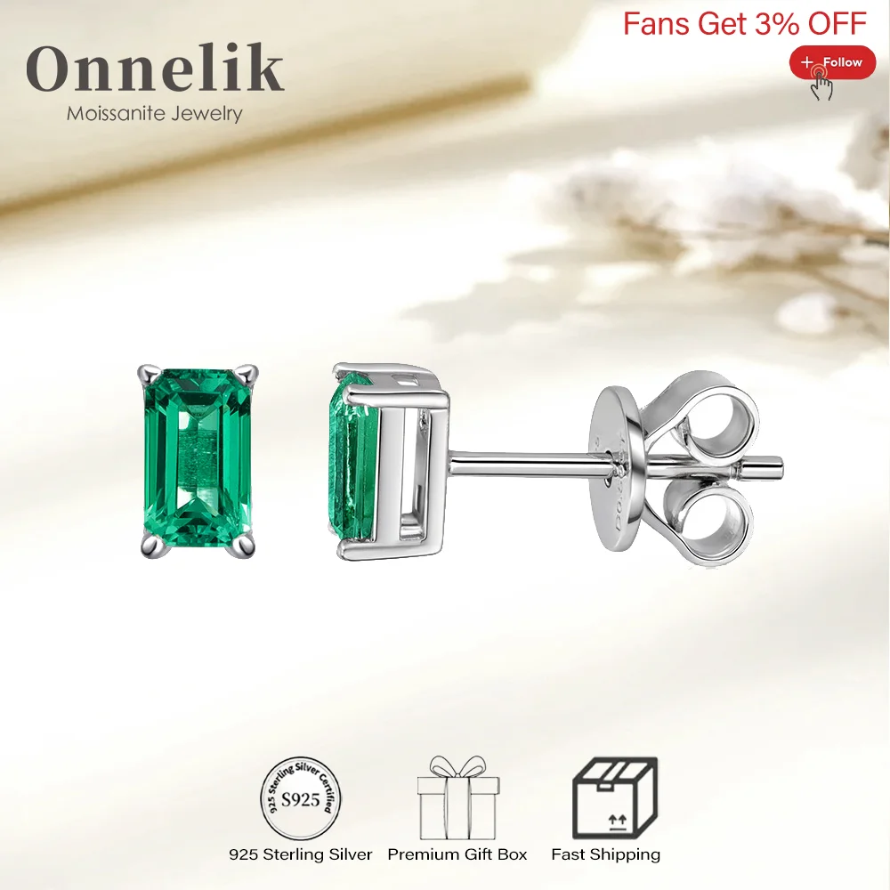 

Onnelik 3*5mm/0.5ct Real Lab Grown Columbia Emerald Earrings S925 Sterling Silver for Women Wedding Party Gift Fine Jewelry