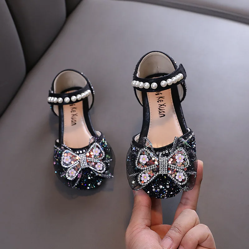 

Girl Bow Sandals Summer New Fashion Little Girl Bling Rhinestone Princess Sandals Kids Soft Wedding Performance Shoes J325