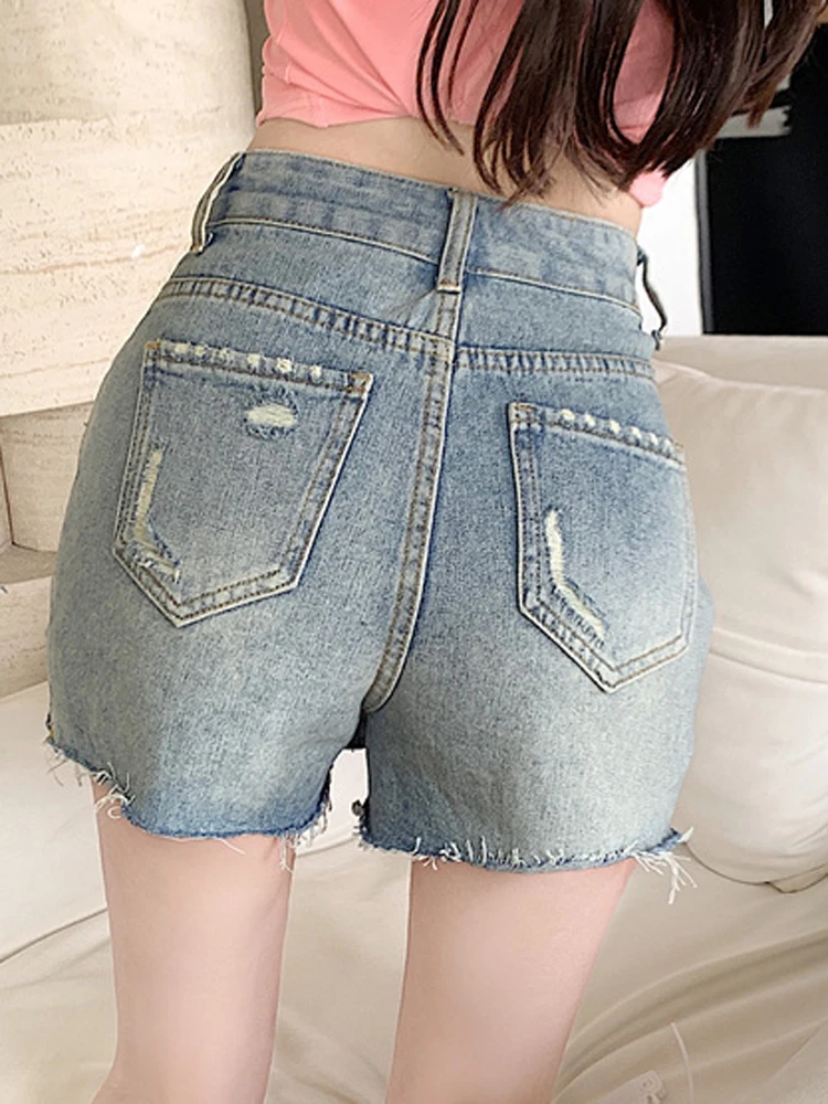 Retro Blue Fashion Button Ripped Denim Skirt New Women Clothing Casual Versatile Short Skirts Row Button Spring Summer Miniskirt