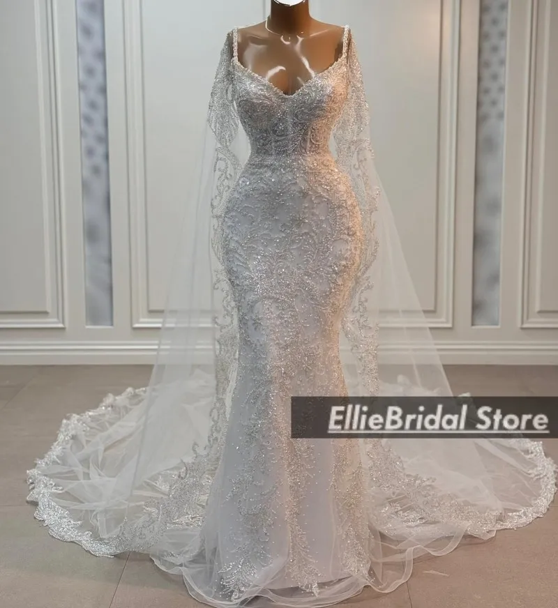 

Luxury Wedding Dresses With Wrap Spaghetti Straps Mermaid Bridal Gowns Arabic Dubai Robe Mariage Femme Customized
