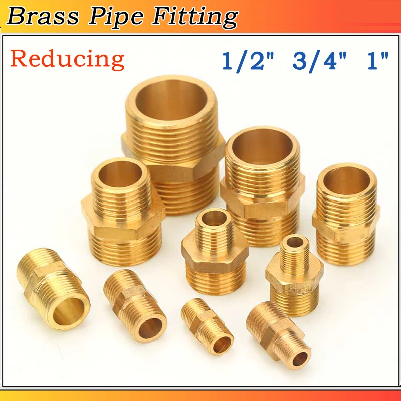 

10pcs 1/2" 3/4" 1" Brass Hex Nipple Reducing Pipe Fitting BSP Male Thread Quick Adapter Coupler Inlet Pipe Joint Accessories