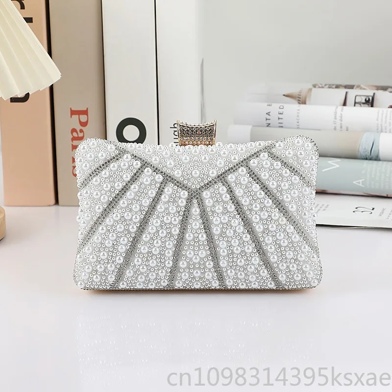 Luxury Chain Shoulder Bag Purse for Women Pearl Decor Evening Clutch Holds Phone Cosmetics Elegant Simple Date Party Mini