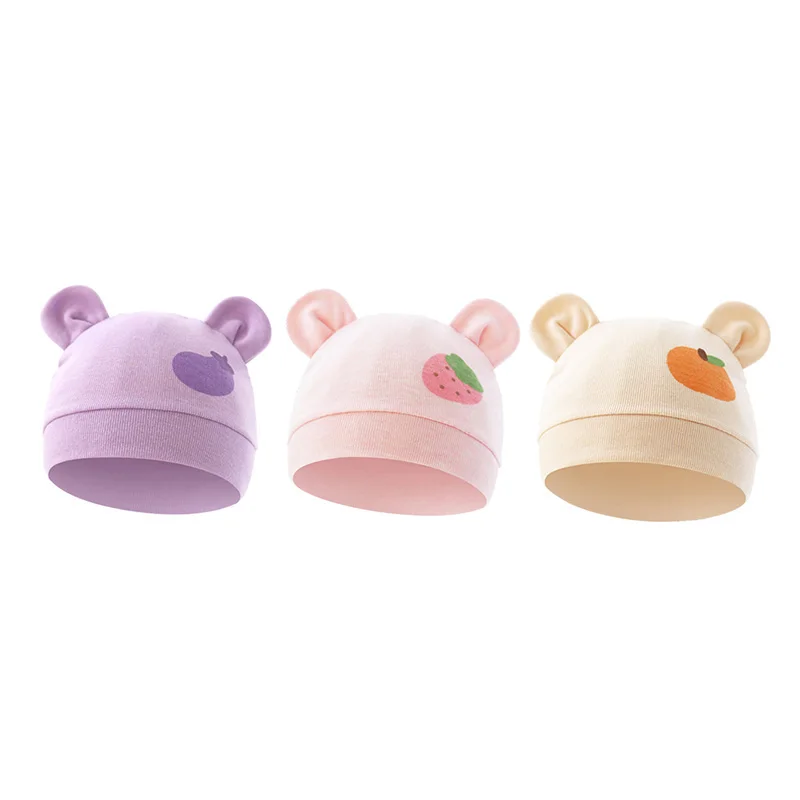 Шапка для новорожденных от 0 до 3 месяцев для мальчиков и девочек, хлопковая детская шапочка с милыми медвежьими ушками, всесезонный чепчик, подарок для детского душа, 3 шт./компл.