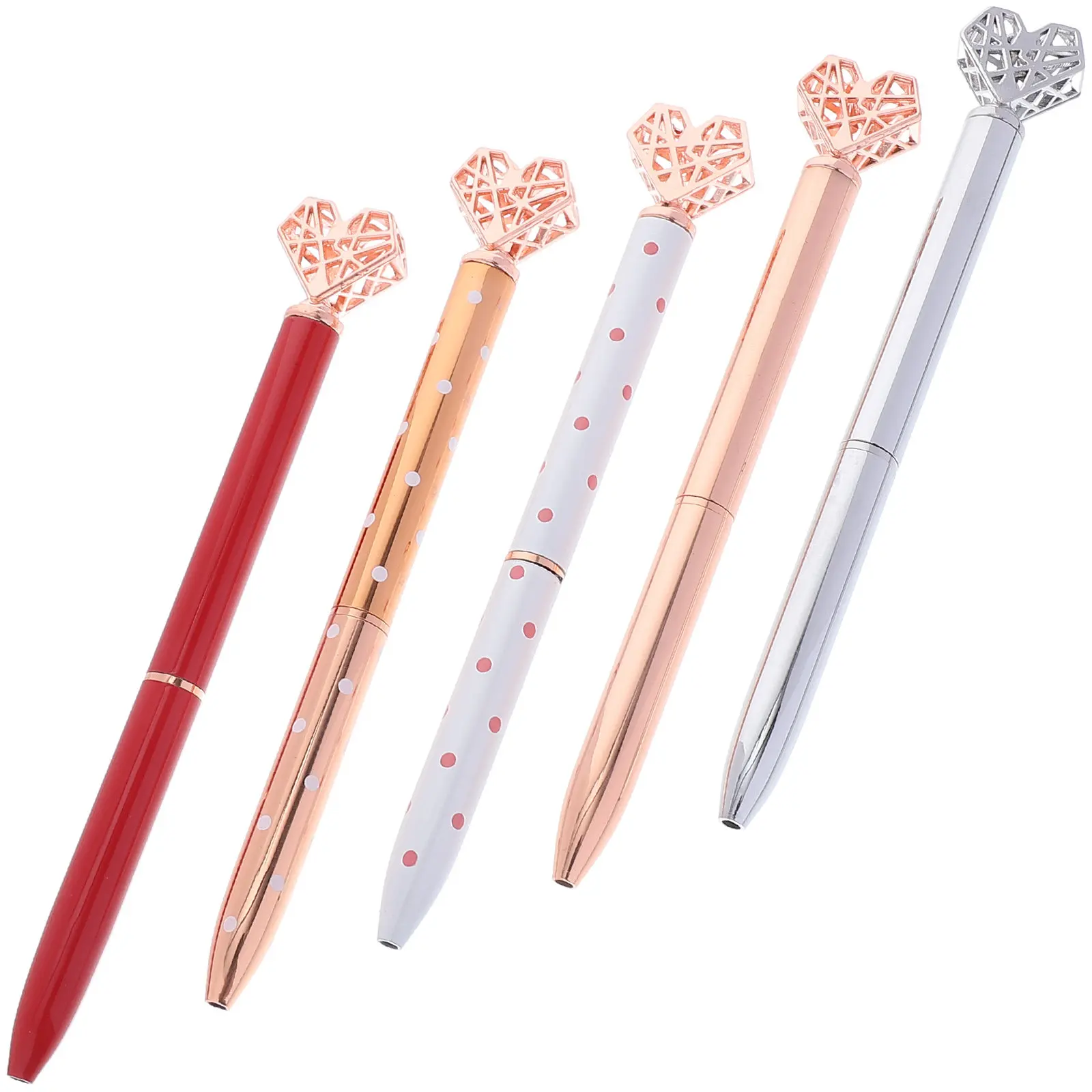 

5Pcs Heart Shape Ballpoint Pens Premium Ink Writing Pen for Scrapbooking Diaries Sketching Metal Ballpoint Pen School Supplies