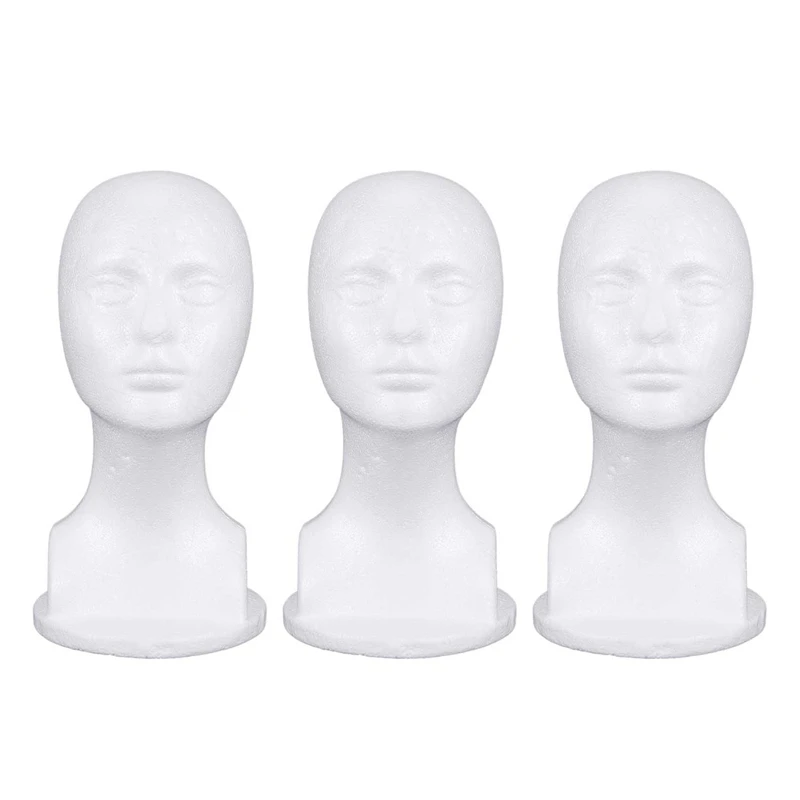 3X Styrofoam Mannequin Foam Head Model Glasses Hat Wig Display Stand