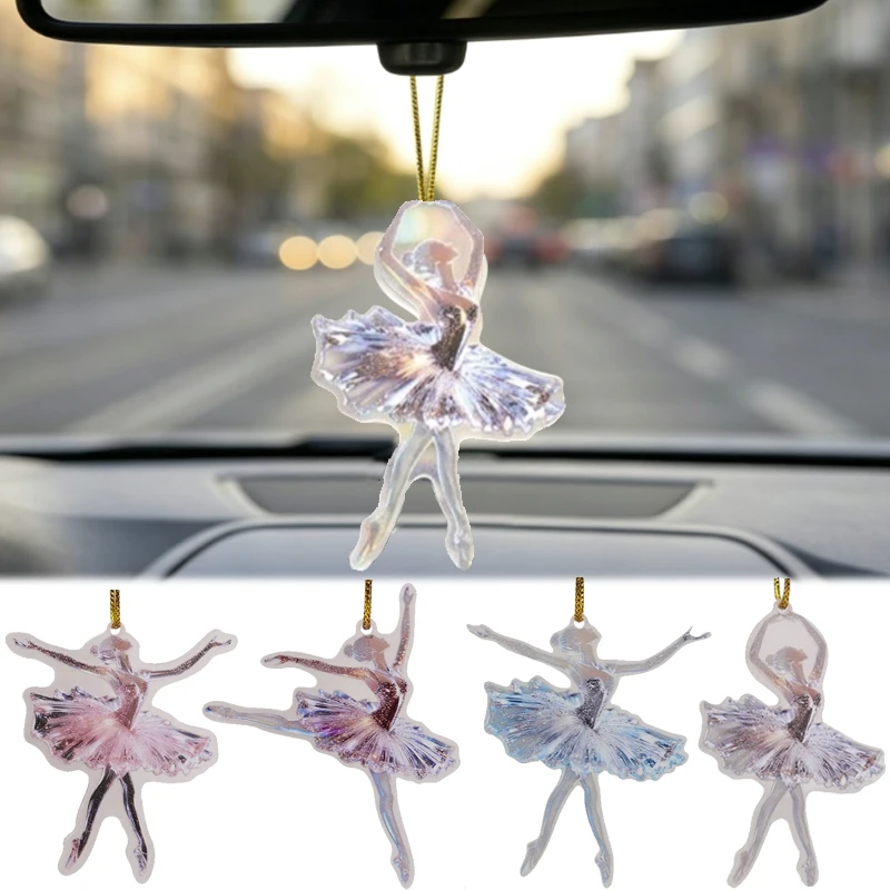 5pcs Acrylic Hanging Ornaments Colorful Glitter Ballet Girl Pendant 2D Laser Design Ballet Dancer Anti-scratch Acrylic Material
