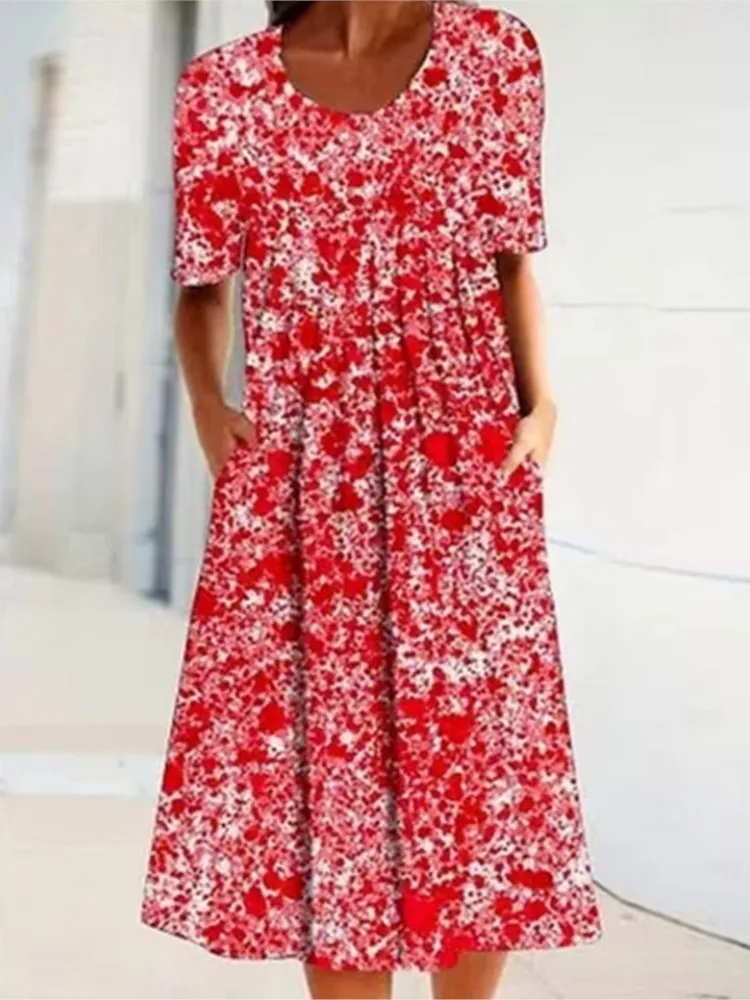 

Fashion Print Dress Women Casual O Neck Short Sleeve Pullover Dresses For Female Boho Holiday Skirt Womens Clothing Summer New
