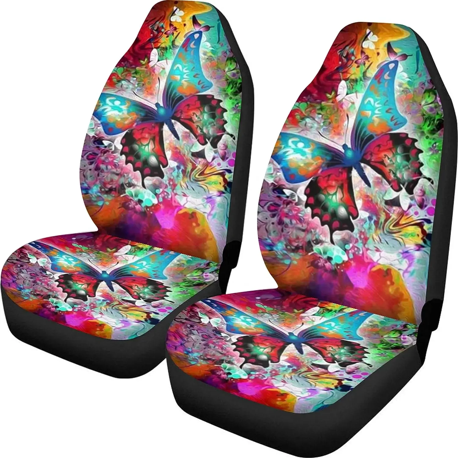 Car Seat Covers Set of 2 Pc Abstract Butterflies Flower Print Auto Seats Cover Premium Polyester Fabric Car Interior Accessories