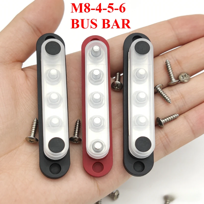 M8 4-way 6-way 12V/24V Busbar Terminal Block M4 Stainless Steel Power Supply Modification Line Guide Column 4mm 8mm Red Black