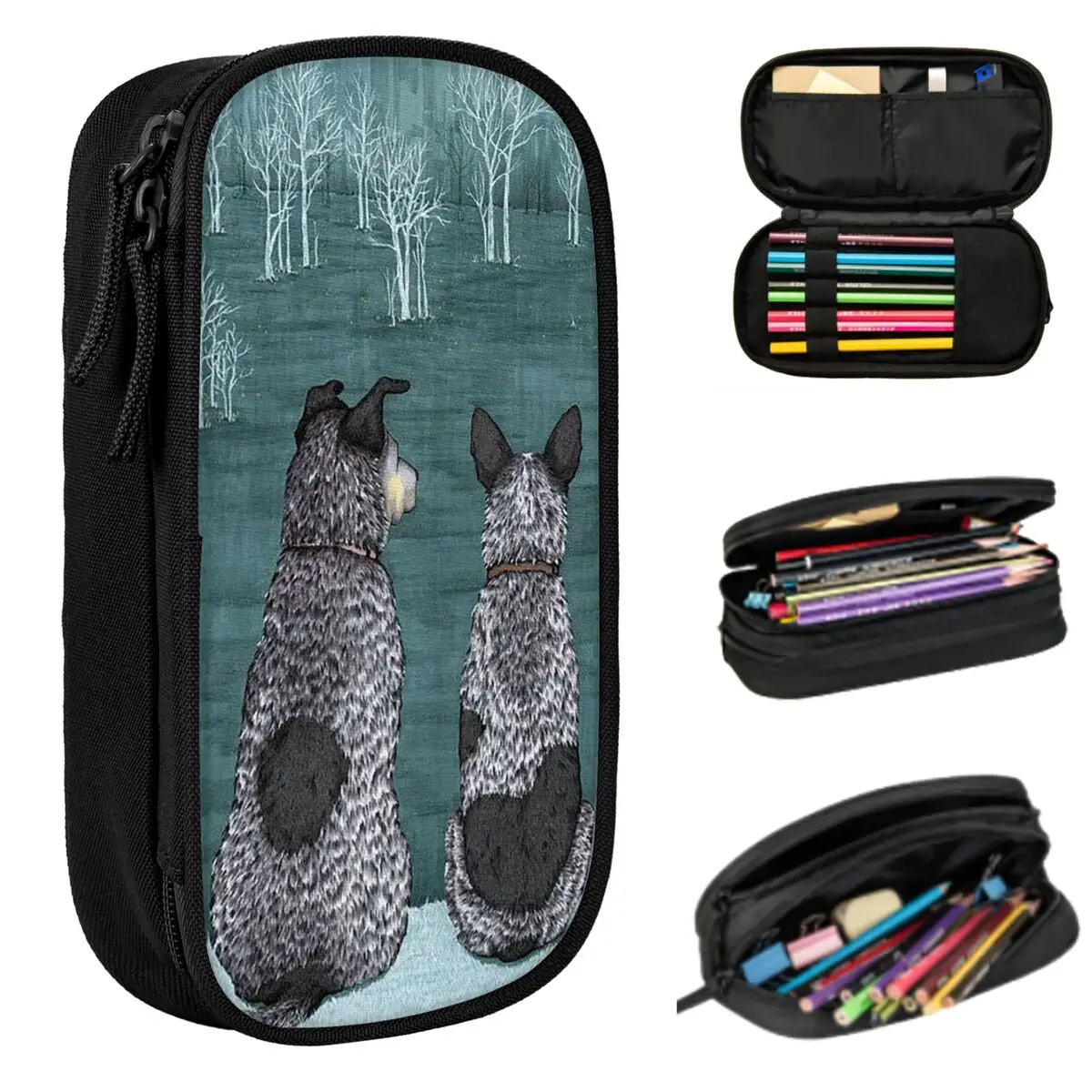 Estojo de lápis australiano Cattle Dog Blue Heeler para estudantes, caixa de canetas, bolsa de lápis, material de papelaria, bolsa porta-canetas