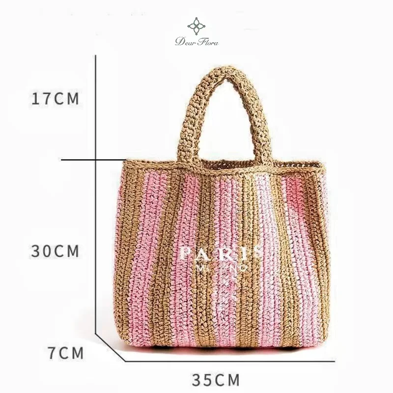 Borsa a tracolla lavorata a maglia in paglia da spiaggia estiva a righe moda donna Borse intrecciate a mano scavate Borsa casual portatile di grande capacità