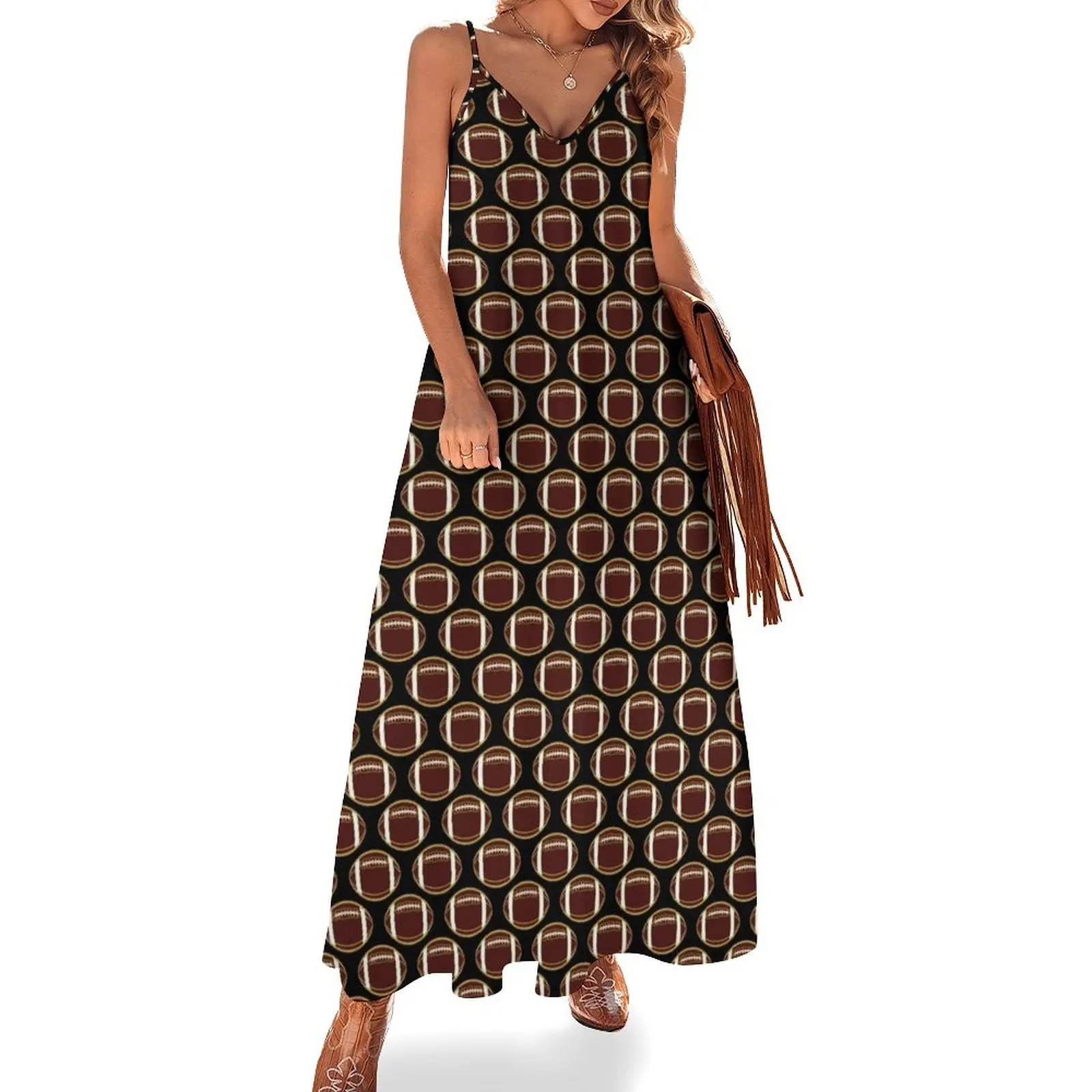 

Garnet and Gold Football All-Over Pattern Sleeveless Dress prom dresses 2025 cute dress birthday dress for women