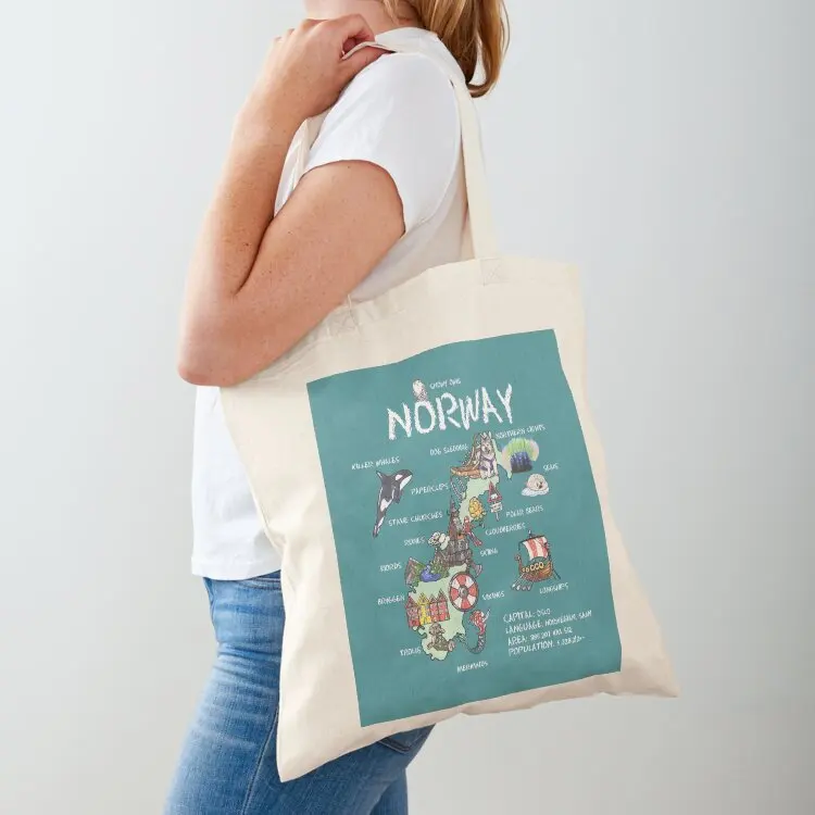 

Norway - illustrated map Tote Bag eco bag folding Woman shopper bag personalized tote Canvas for women