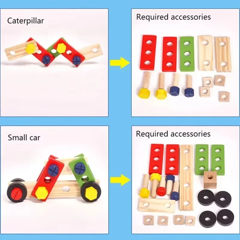 Pädagogische Montessori Kinderspiel zeug Kunststoff Holz Werkzeug kasten so tun, als spielen Kinder Mutter Schraube Montage Simulation Zimmermann Werkzeug Spielzeug