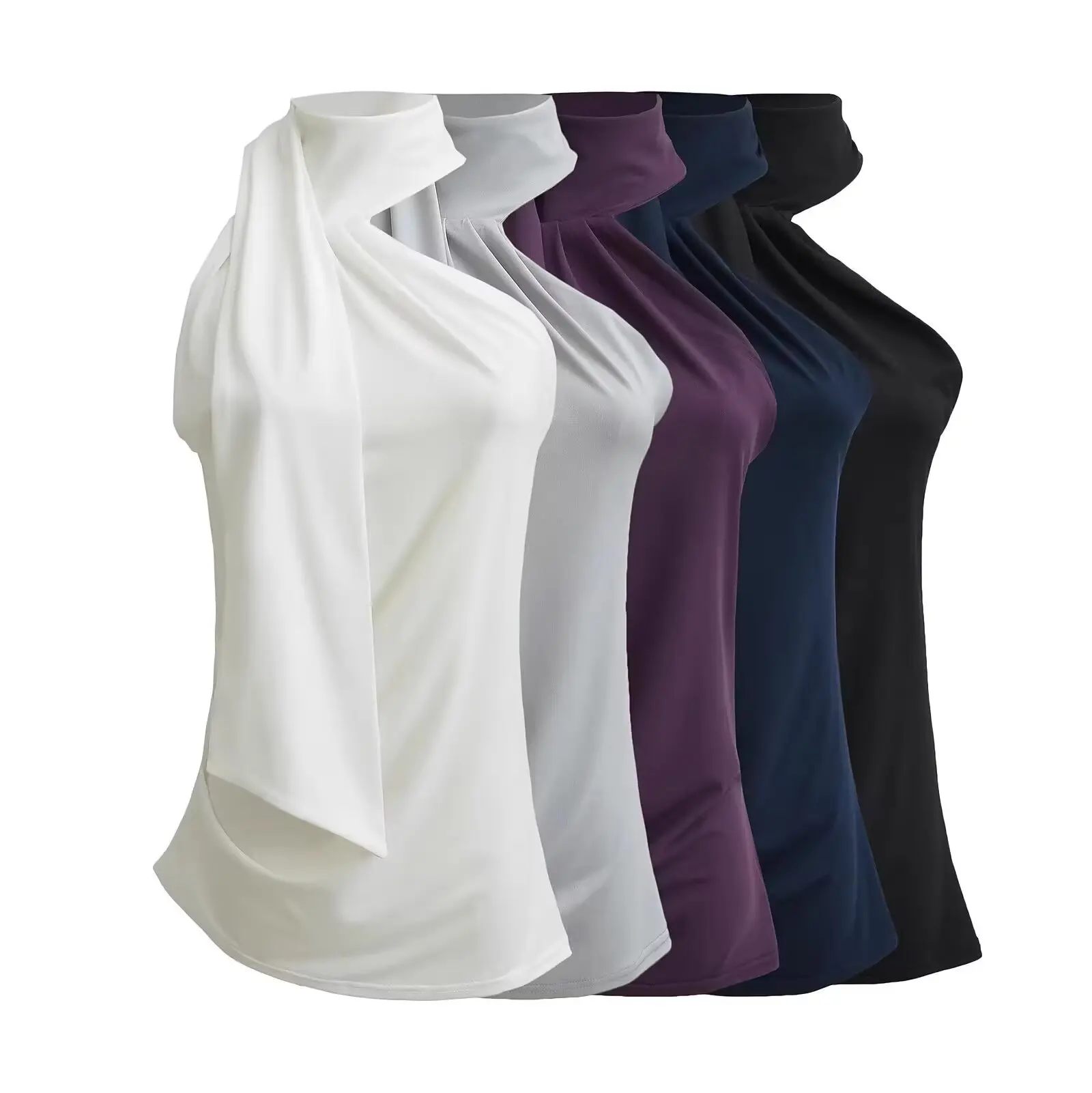 

Topenomi Solid Halter Ribbon Irregular Vests Women Summer Sleeveless Slim Fit Tanks Temperament Casual Versatile Y2k Crop Top