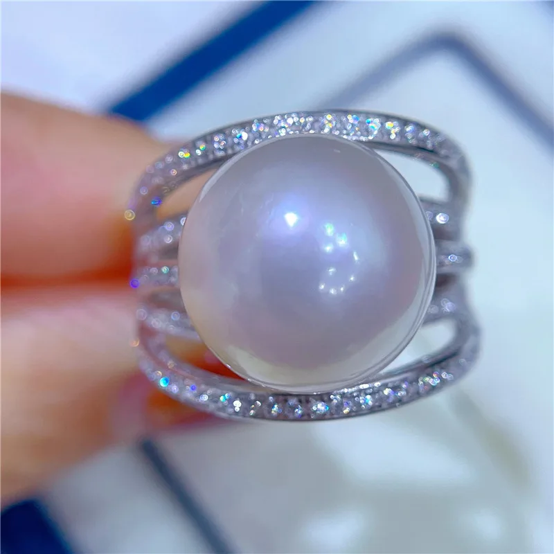 AAAAA+++ 9-10mm 10-11mm 11-12MM 12-13MM japan akoya white  round pearl Shining Zircon Open Copper Gold Plated Ring Gold Silver