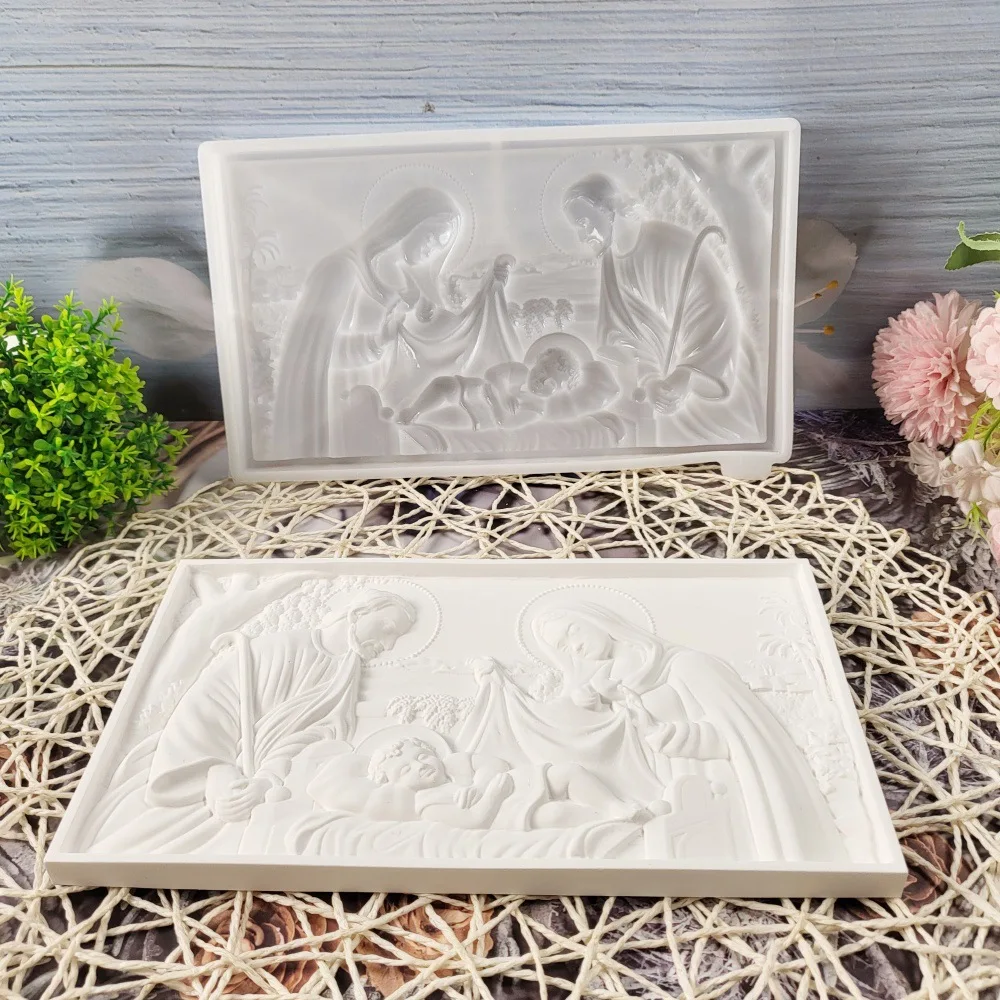 Jesus Sleeping Relief Picture Cement Concrete Mold Wall Hanging Rectangle Family Statue Gypsum Plaster Mould Ornament Resin Mold