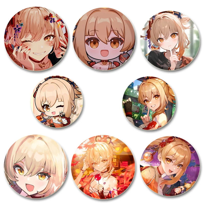 Genshin Impact Enamel Pins Cute Anime Brooches Naganohara Yoimiya Cartoon Badge Backpack Hat Jewelry Accessories Handmade Gifts