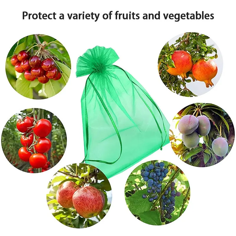 Fruit Protection Bags 100PCS Grapes Mesh Bag Pest Control Anti-Bird Vegetable Fruits Net Garden Planter Strawberry Grow Bags