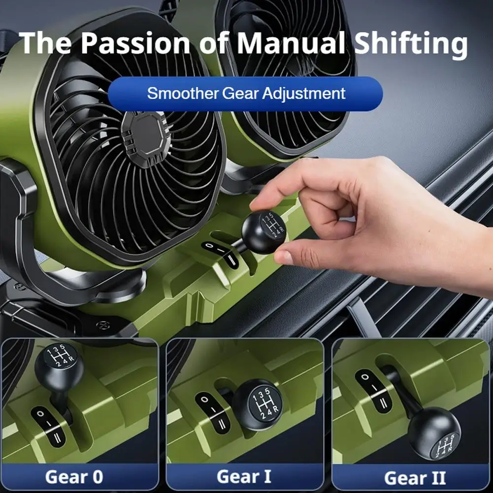 Car Cooling Dual Head Electric Fan With 24V Ultra Long Endurance Automatic Shaking And Manual Gear Shifting Fan