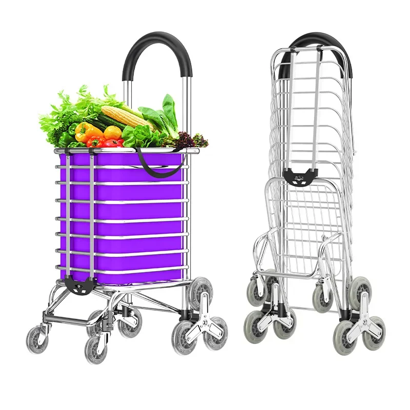 Climbing Stairs Stainless Steel Handcart Folding Home Shopping Cart Taking Express Delivery Cart Shopping Shopping