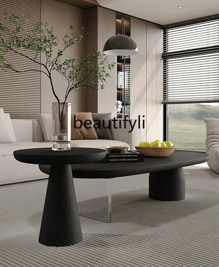 

Italian minimalist solid wood coffee table combination elm pattern, living room acrylic corner coffee table