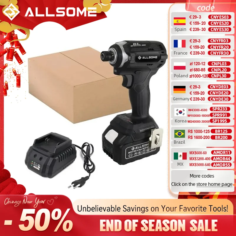 Allsome Brushless 21V 1/4 Hex Impact Driver, Includes 3.0Ah Lithium Battery and Charger