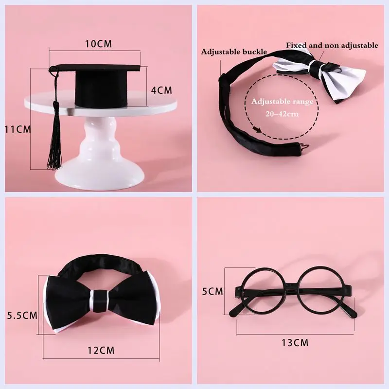 Pet Dog Cosplay Hat Collar Glasses Set Adorable Adjustable with Tassel Felt Pet Cat Dog Graduation Hat Suit Pet Cat Accessories