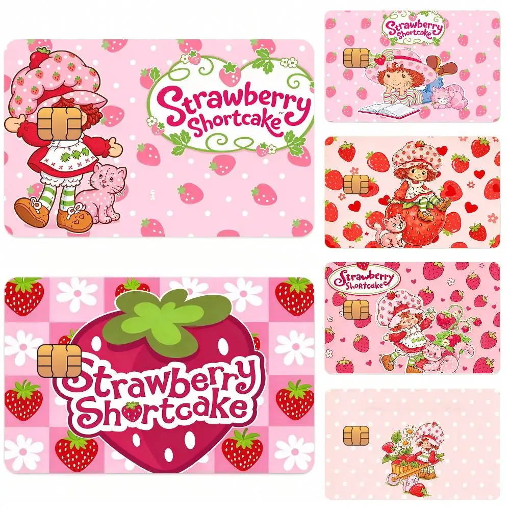 Cartoon S-Strawberry Kawaii S-Shortcake Card Stickers for Bank Access Protective Waterproof Film Cover Sticker Surprise Gift