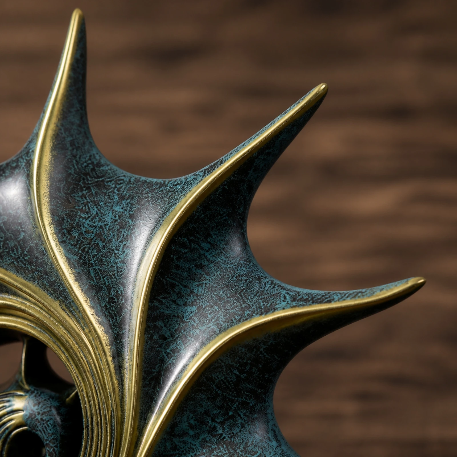 Abstract Conch Shell Sculpture Blue Abstract Conch Sculpture Spiral Shell Statue with Gold Accent Lines Polyresin Glossy