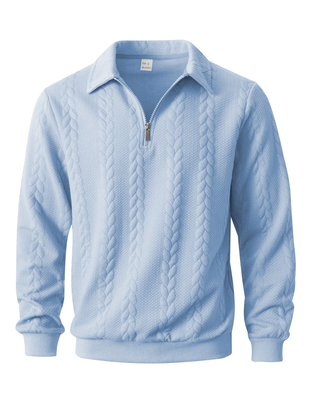 Mens Lapel Half Zip Sweatshirt Long Sleeve Cable Textured Pullover Relaxed Fit Tops For Daily Casual Autumn And Winter Dressing