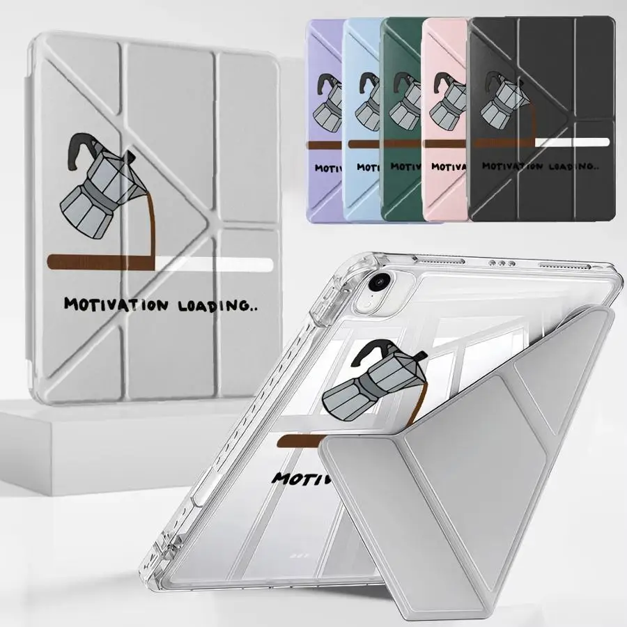 Progress Bar Coffee Tablet Case For iPad Mini 6 7 Pro 11th 10th 9th 8th 7th 12.9inch Air 4 5 M3 M2 1 2 M4 11inch Pro 2025 Y-Fold