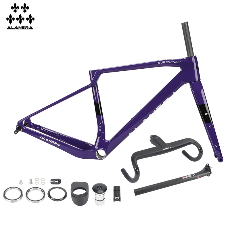 

Purple 2025 New ALANERAl gravel carbon fiber bicycle frame, off-road melon bike, road frame with handlebar seat tube