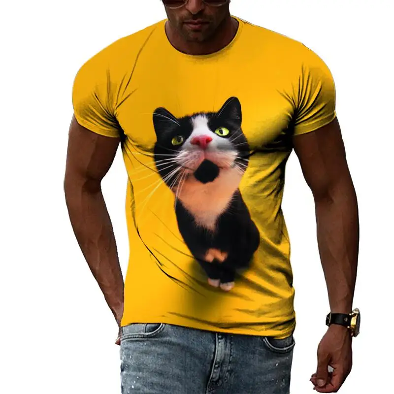 Summer Fashion Cat Picture T-Shirts For Men Casual 3D Print Tees Hip Hop Personality Round Neck Short Sleeve Tops