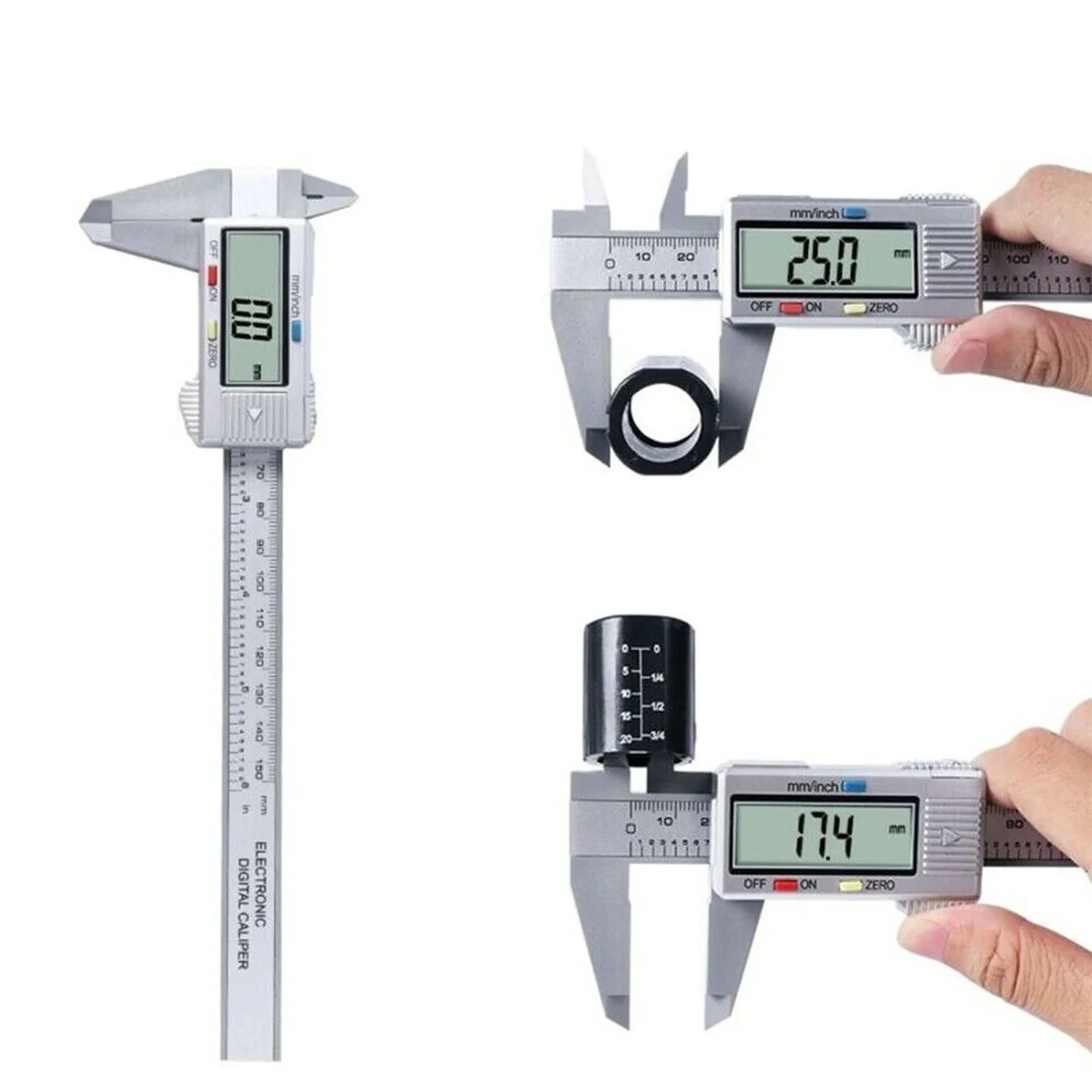 Plastic Digital Caliper Vernier Micrometer Electronic Ruler Gauge Meter Sliver 150mm 6inch