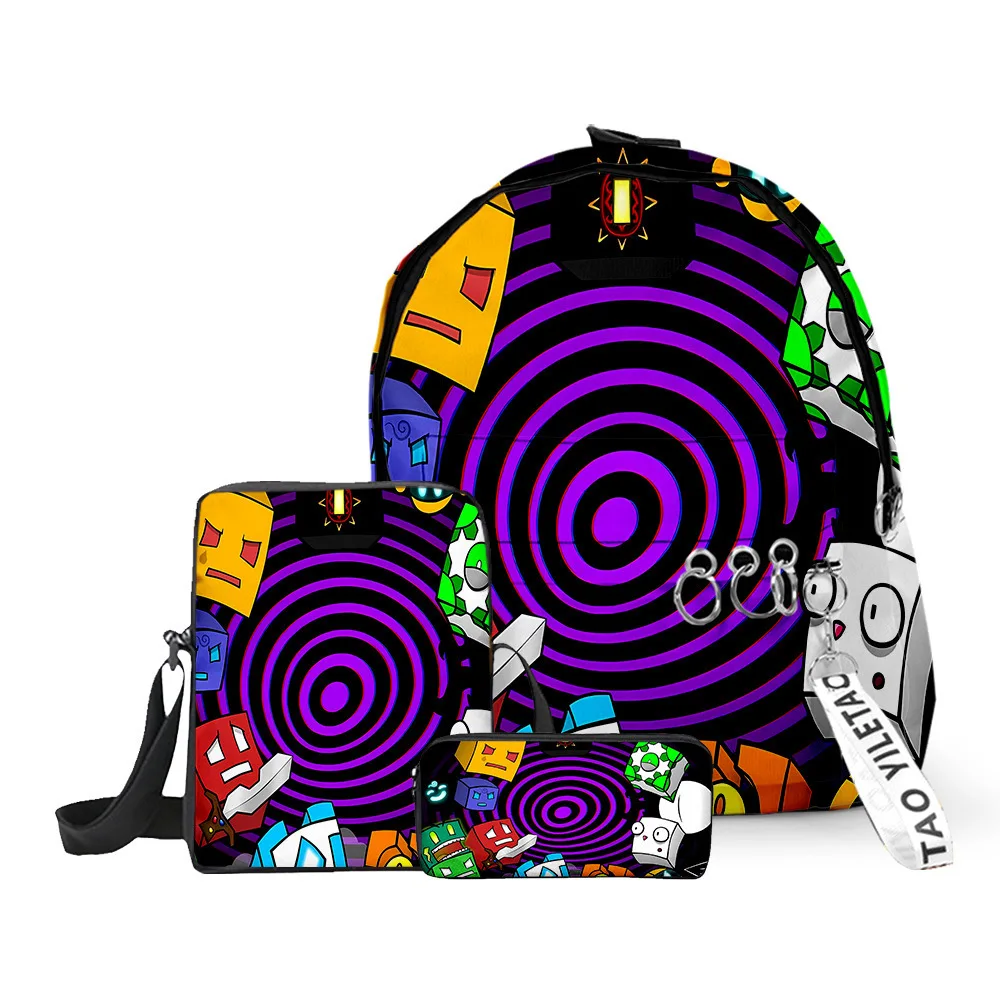 Hip Hop Popular Geometry Dash 3D Print 3pcs/Set pupil School Bags Laptop Daypack Backpack Inclined shoulder bag Pencil Case