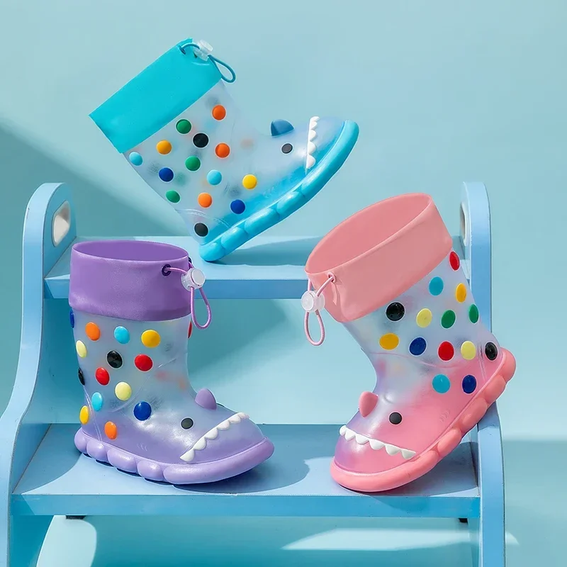 Children transparent RainBoots Baby Boys Girl PVC Outdoor Cartoon shark for Kids Waterproof Shoes Water boots girl