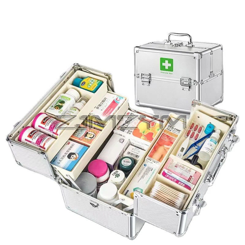 Aluminum Medicine Box Household Medicine Box Emergency Outpatient Box Portable Multi-Layer Large-Capacity Storage Medical