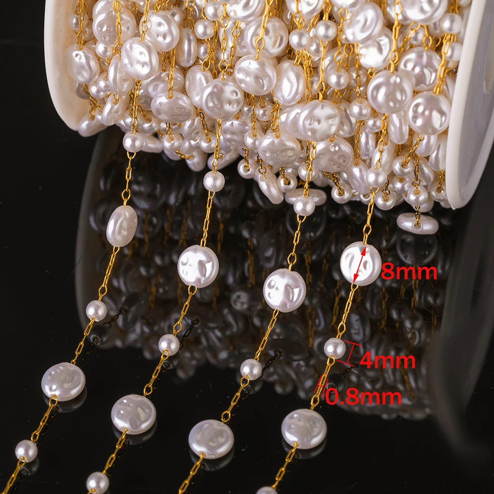 0,5 Meter/1 Meter Goldene Perlenketten für Schmuckherstellung DIY Handwerk Edelstahl Kunstperlen-Kette für Halskette Armband – Detail 1