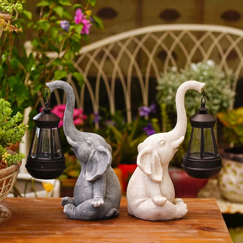 Elephant Solar Lamp Decoration Waterproof Solid Resin Craft Elephant Ornament Statue Yard Balcony Garden Figurine Lamp A Durable