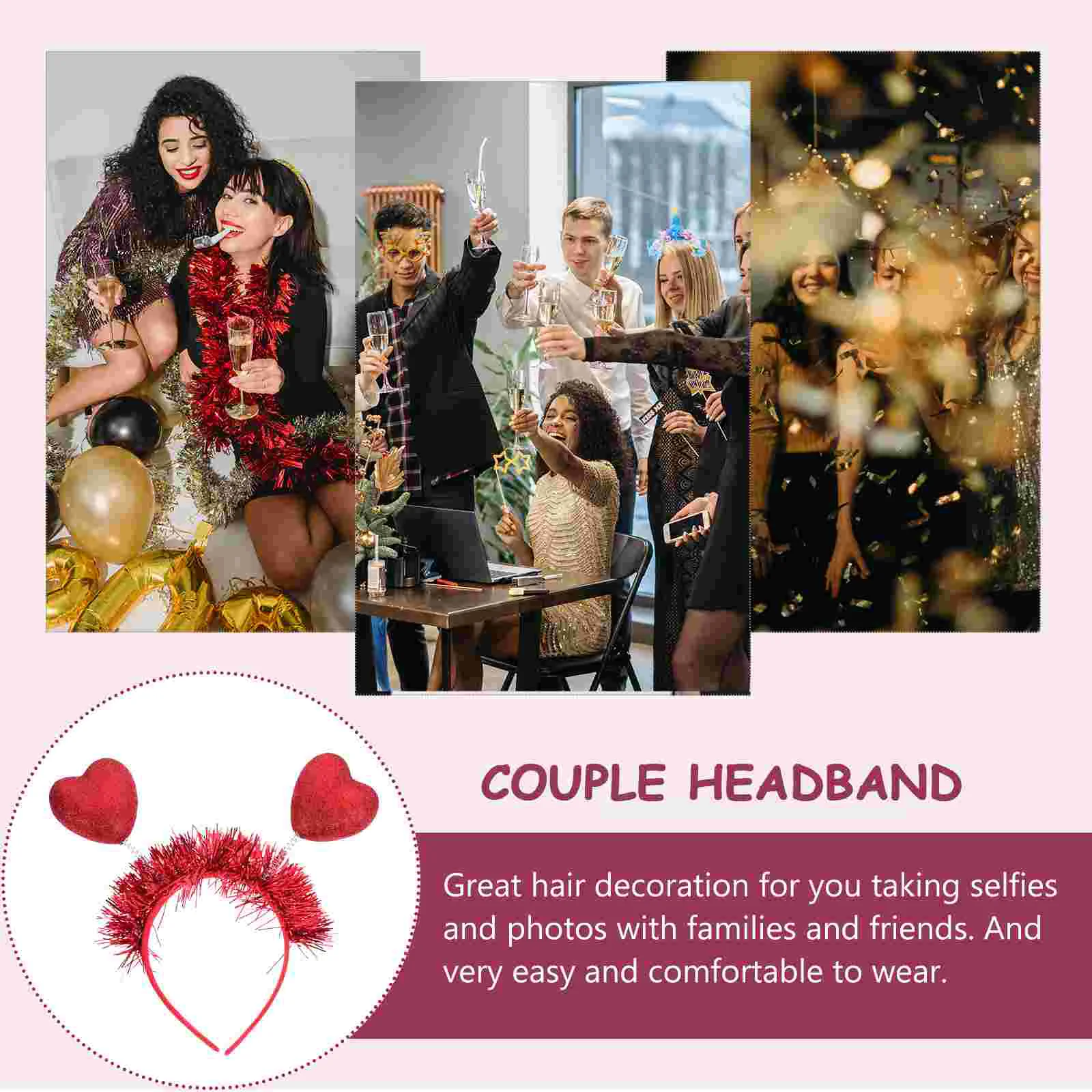 Aros para el pelo con forma de corazón para el Día de San Valentín, diademas románticas de amor rojo para mujer, accesorios para fotos de fiesta, accesorios ligeros para Cosplay, 2 uds.