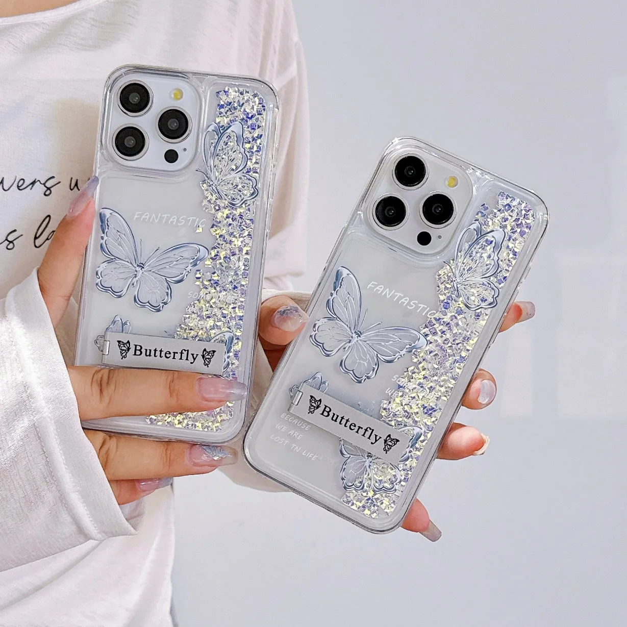 Creative  Crystal Flowing Sand Pattern Holder Phone Case Suitable for iPhone12 13 14 15ProMax Phone Drop Protection Cover