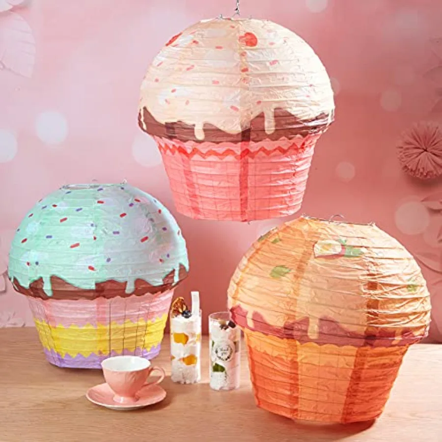 3 Pieces 12 Inches Large Candyland Cupcake Party Decoration Halloween Candyland Donut Lanterns Ice Cream Party Decor Donut Dess