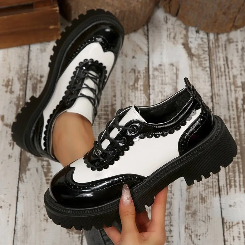 British style women brogue shoes cross tied mixed color round toe wingtip oxfords casual footwear sapatos chaussures