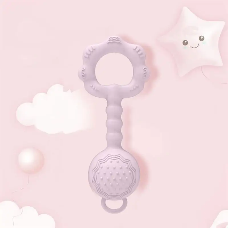 

54DF Soothing Toy Rattles Silicone Rattle Toy Baby Teether Newborn Infant Toddlers Educational Toy Nursing Teether Pacifier