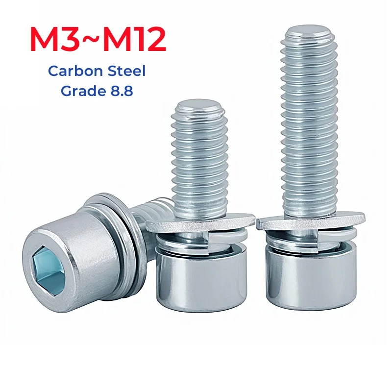 M3 M4 M5 M6 M8 M10 M12 Grade 8.8 Carbon Steel Hex Hexagon Socket Cap Sem Screw Flat Washer Spring Gasket Assemble Bolt